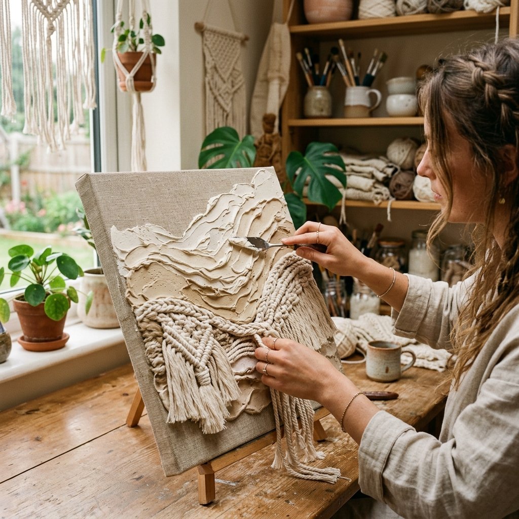 Artisan hands crafting macramé